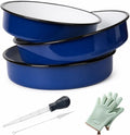 3-Piece Blue Enamel Roasting Pan Set, 10.2/12/13.6 Inch Round Pans