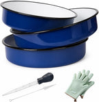 3-Piece Blue Enamel Roasting Pan Set, 10.2/12/13.6 Inch Round Pans