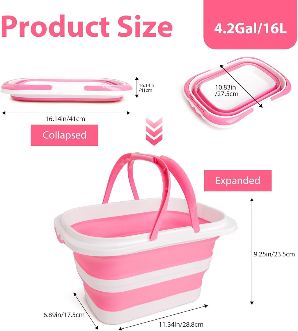 Collapsible Mop Bucket 4.2 Gallon(16L)-Pink White