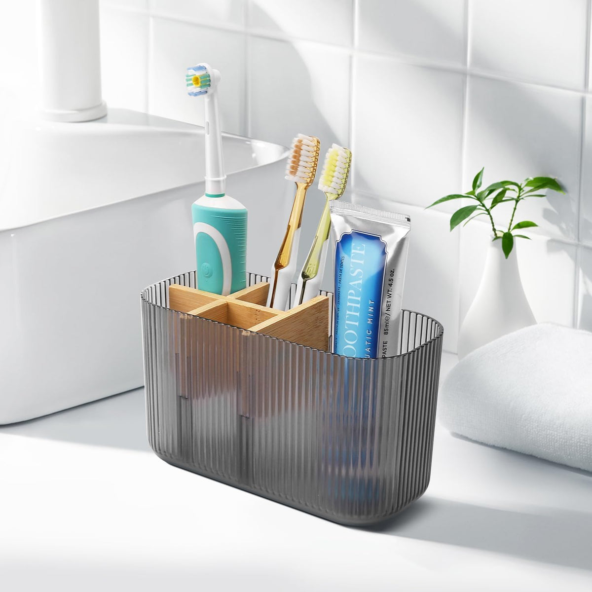 GFWARE Clear Acrylic Toothbrush Holder, 5 Slots Bathroom Storage Organizer