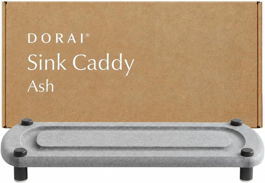 Dorai Home Stone Kitchen Sink Caddy - Diatomaceous Earth Sink Tray with Stainless Steel Feet, Water-Absorbing Countertop Organizer for Kitchen or Bathroom - Slate