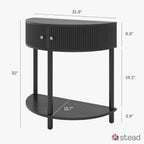 Stead Entryway Table Fluted Half Moon Console - Semicircular, Black Oak Veneer - Hidden Storage with Two Fluted Doors & Brass Knobs - Modern Narrow Console Table for Living Room & Hallway