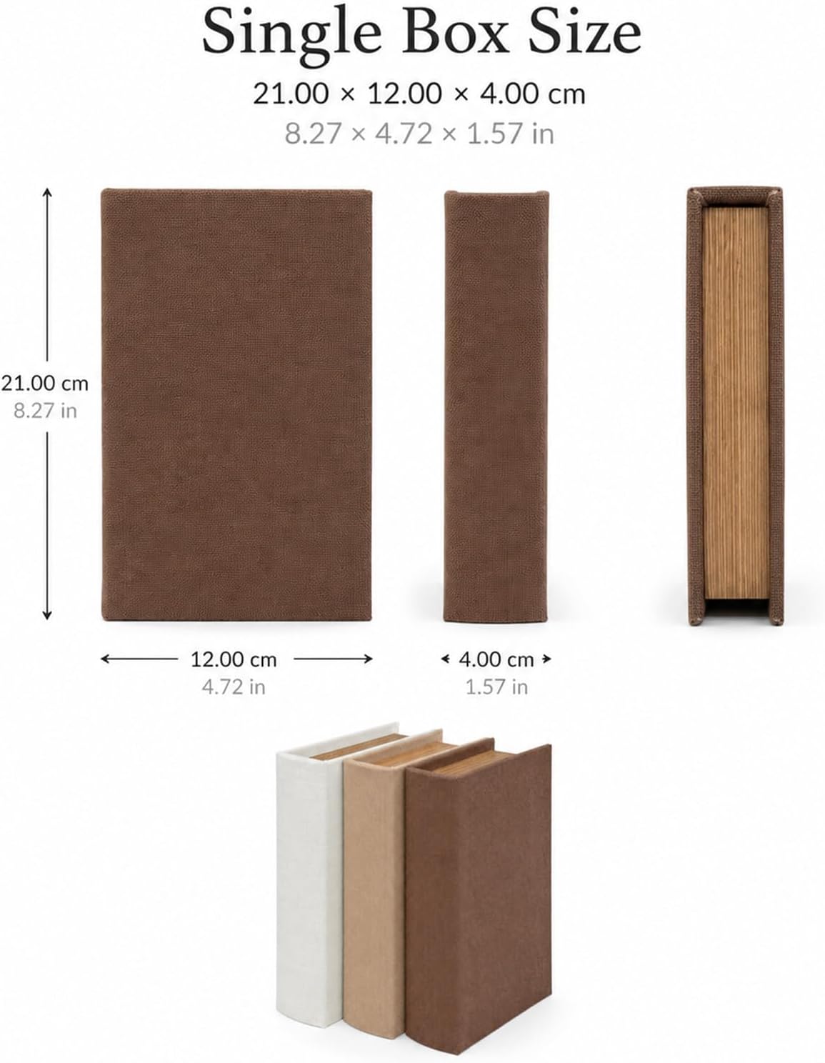 Decorative Linen Faux Book Storage Box Neutral Decorative Book Accent,8"