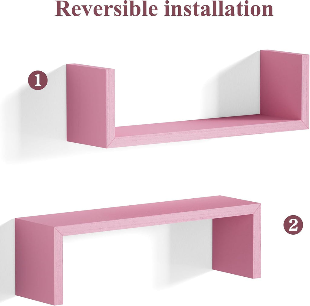SRIWATANA Pink Floating Shelves, Set of 5 Solid Wood Wall Mounted Shelves