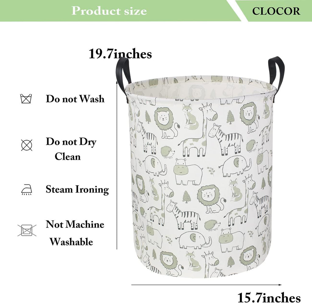 CLOCOR Laundry Basket,Collapsible Storage Baskets,Room Decor,Gift Basket（Green Animals