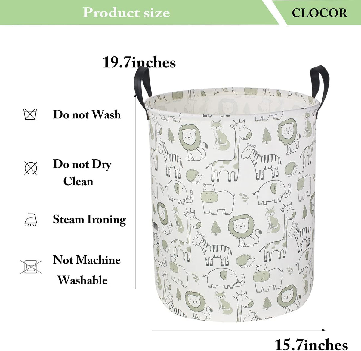 CLOCOR Laundry Basket,Collapsible Storage Baskets,Room Decor,Gift Basket（Green Animals
