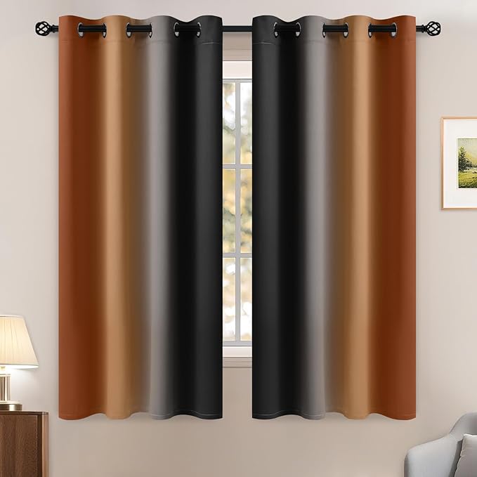 Yakamok Blackout Ombre Burnt Orange and Black Curtains-Gradient Room Darkening by Yakamok