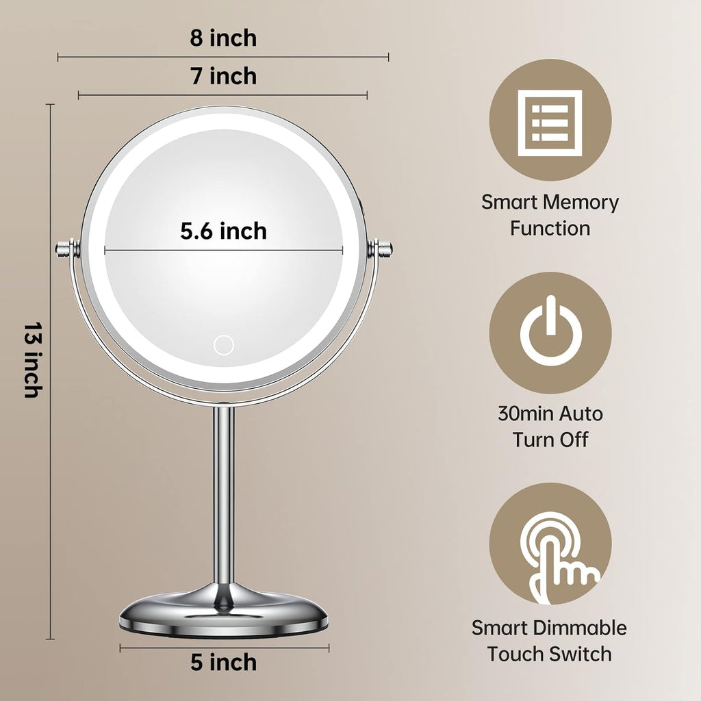 Gospire 7" Lighted Makeup Mirror, 1X/10X Magnification, Desk Vanity Mirror