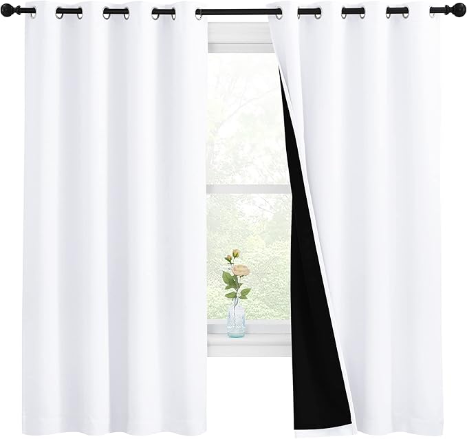 NICETOWN White 100% Blackout Lined Curtains, 2 Thick Layers Completely Blackout by NICETOWN