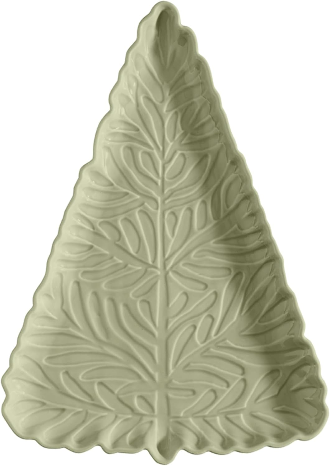Santa Barbara Design Studio Tree Shaped Serving Plate - Stamped Ceramic Platter, 11" x 7.75", Pine Green