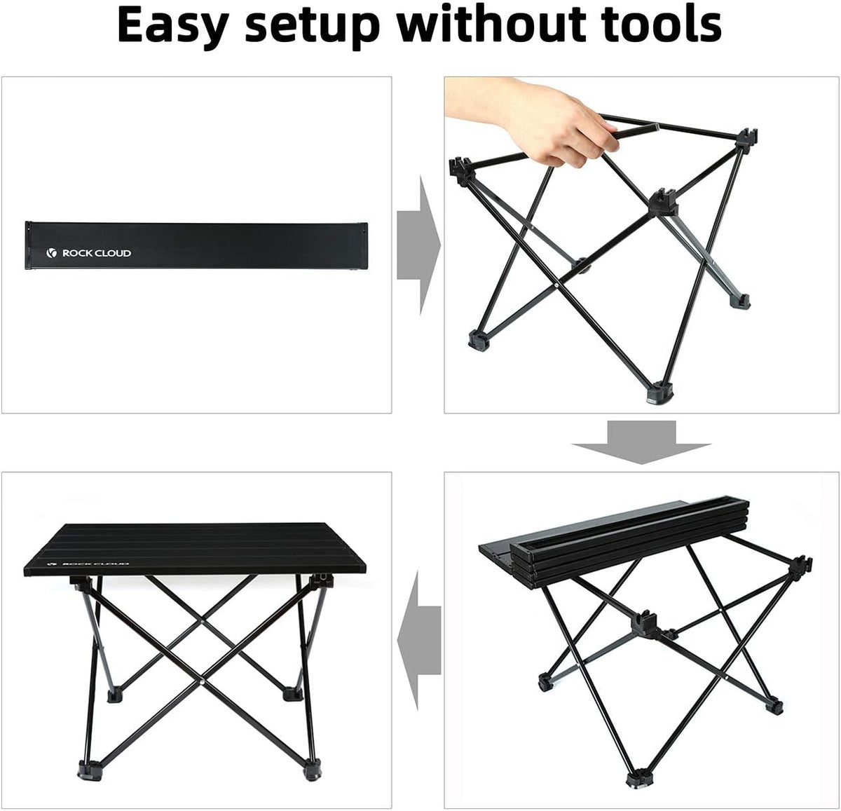 ROCK CLOUD Portable Camping Table Ultralight Aluminum Folding Beach Table Camp for Camping Hiking Backpacking Outdoor Picnic, Black
