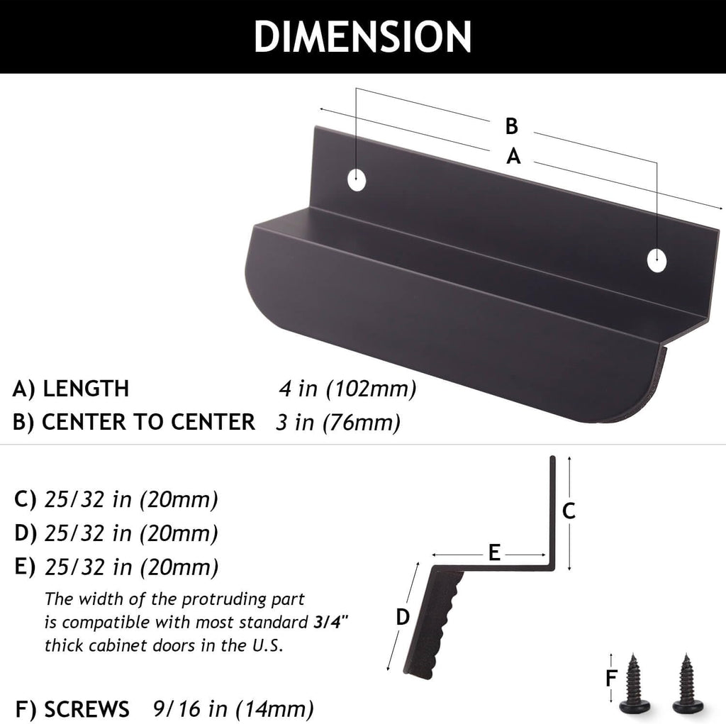 1-Pack Under Cabinet Foot Pull for Trash Drawer, Matte Black 4"