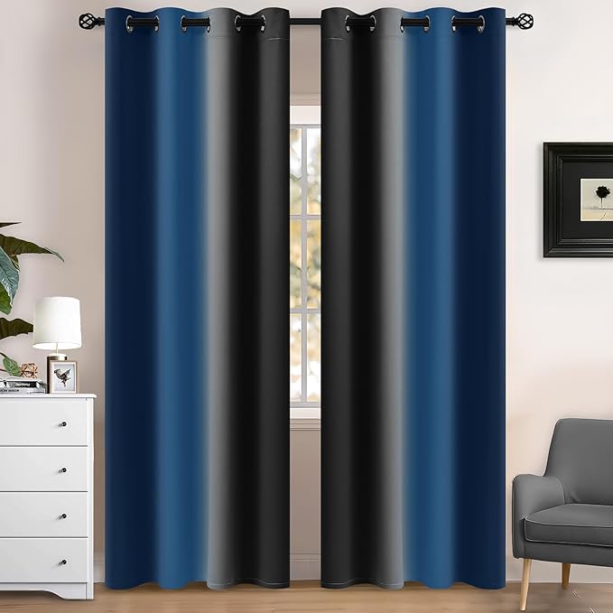 Yakamok Blackout Ombre Dark Blue and Black Curtains by Yakamok