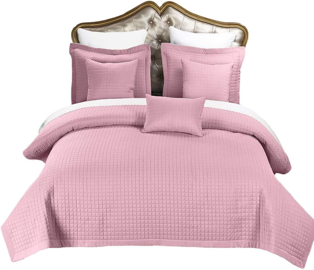Royal Hotel 2PC Twin Extra-Long Coverlet Set – Soft Quilted Checkered Bedspread, Lightweight Filled Quilt, Breathable Plush Bedding