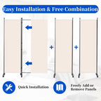 Room Divider 6FT 4 Panel Folding Wall Divider with Lockable Wheels,Beige
