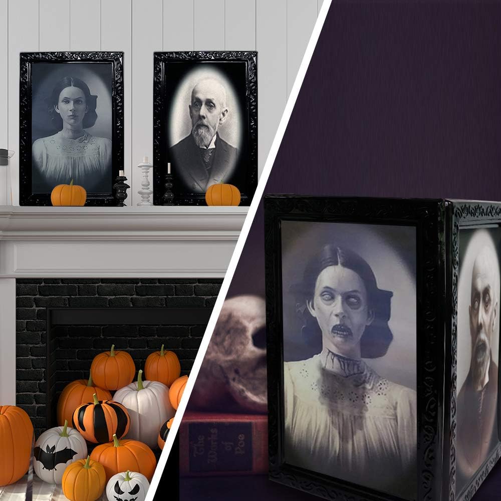 YBB 4 Pack Halloween Moving Picture Frame, 3D Changing Face Horror Portrait Scary Decoration for Home Halloween Party, Castle, Haunted House Decor