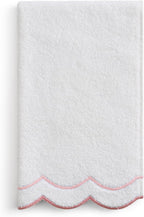 Peri Home 100% Cotton Hand Towel for Bathroom, Embroidered, Soft & Absorbent, 500 GSM, 1 Piece, 16" x 27", White with Blush Scallop