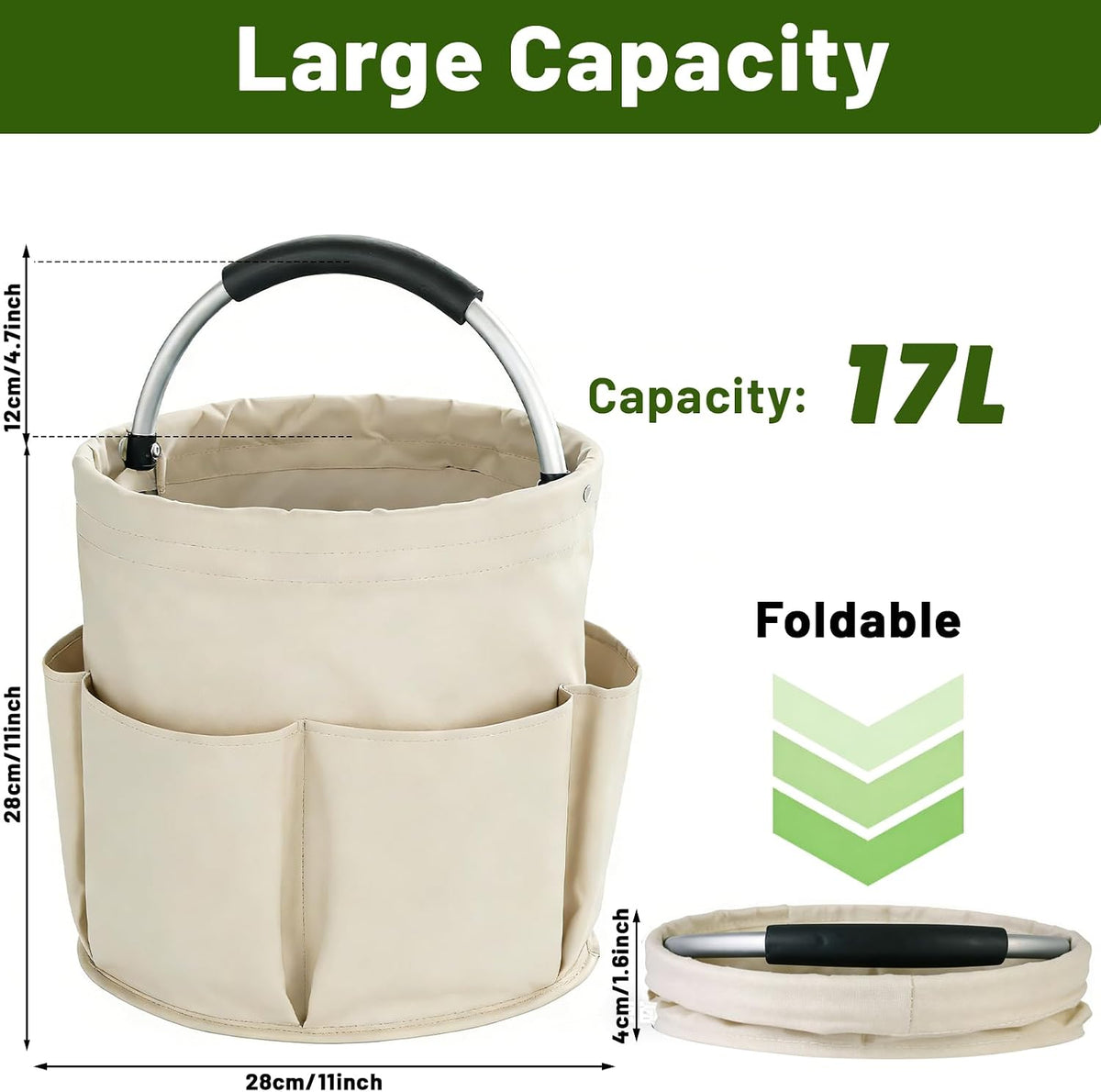 17L Foldable Cleaning Caddy with Handle，Cleaning Products Organiser (Beige)