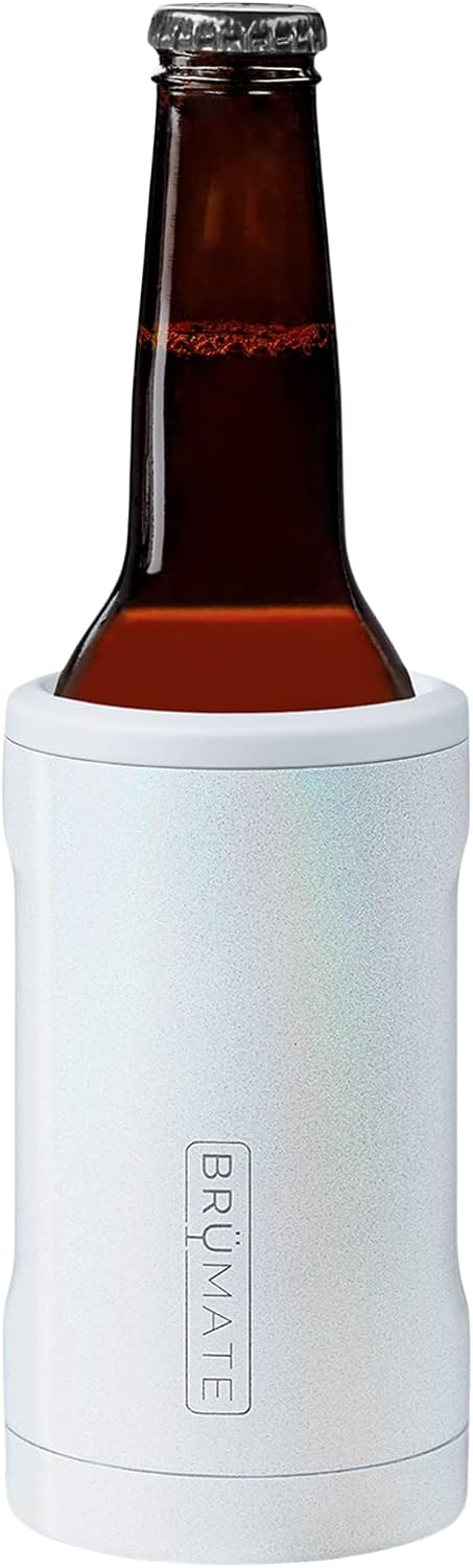 BrüMate Hopsulator Bott'l Insulated Bottle Cooler for Standard 12oz Glass Bottles | Glass Bottle Insulated Stainless Steel Drink Holder for Beer and Soda (Glitter Rose Gold)