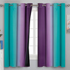Teal and Purple Gradient Curtains 63 Inch Length 2 panels, Ombre and Wavy Line - Image 2