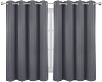 LEMOMO Blackout Curtains 66 x 54 Inch Long Grey Curtains Set of 2 Panels Room - Image 2