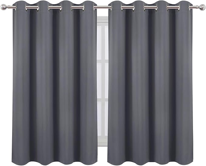 LEMOMO Blackout Curtains 66 x 54 Inch Long Grey Curtains Set of 2 Panels Room - Image 2