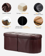 AmasSmile Oval Ottoman Storage Bench,34" Leather Folding Rest Chest,Brown
