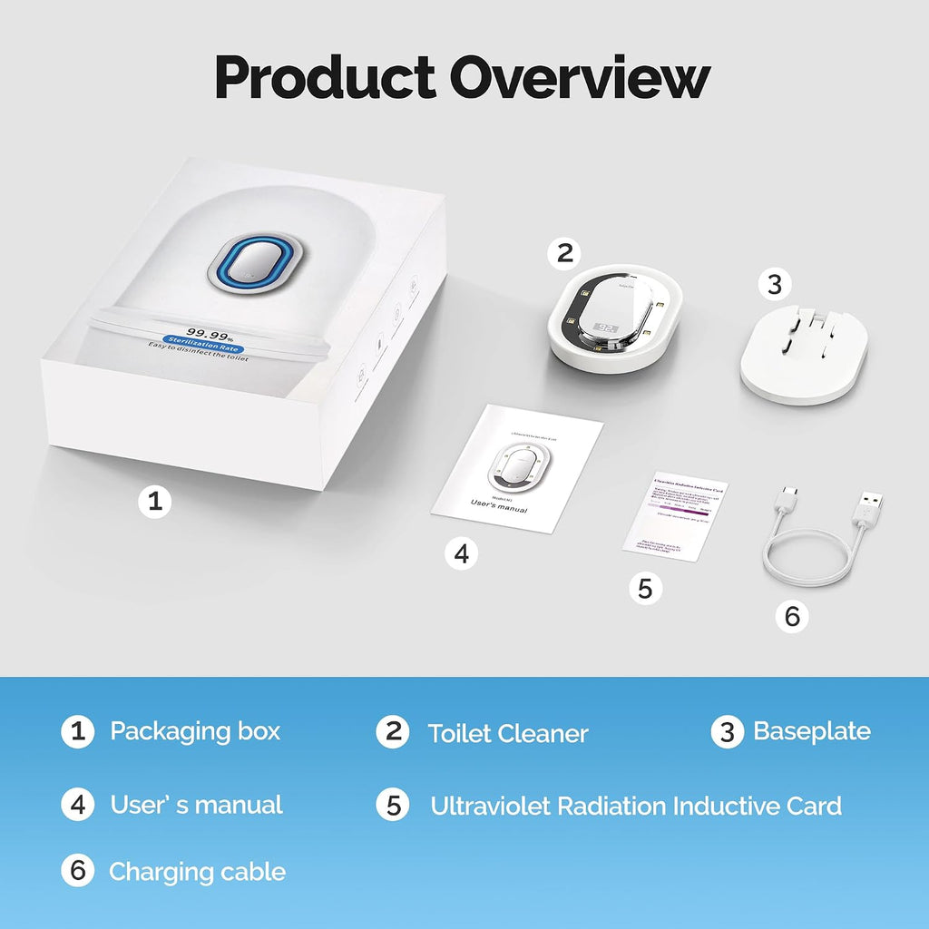 Smart Toilet UV-C Sanitizing &Odor-Control System - Automatic Toilet Cleaner Chemical-Free Deodorizer with Safety Sensor & Long-Life Rechargeable Battery