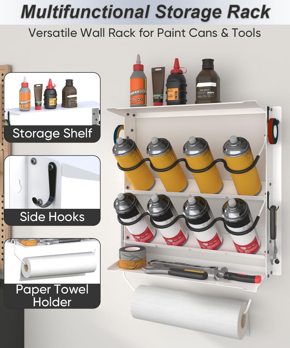 Spray Can Holder, Garage Paint Bottle Organizer Wall Mount, White