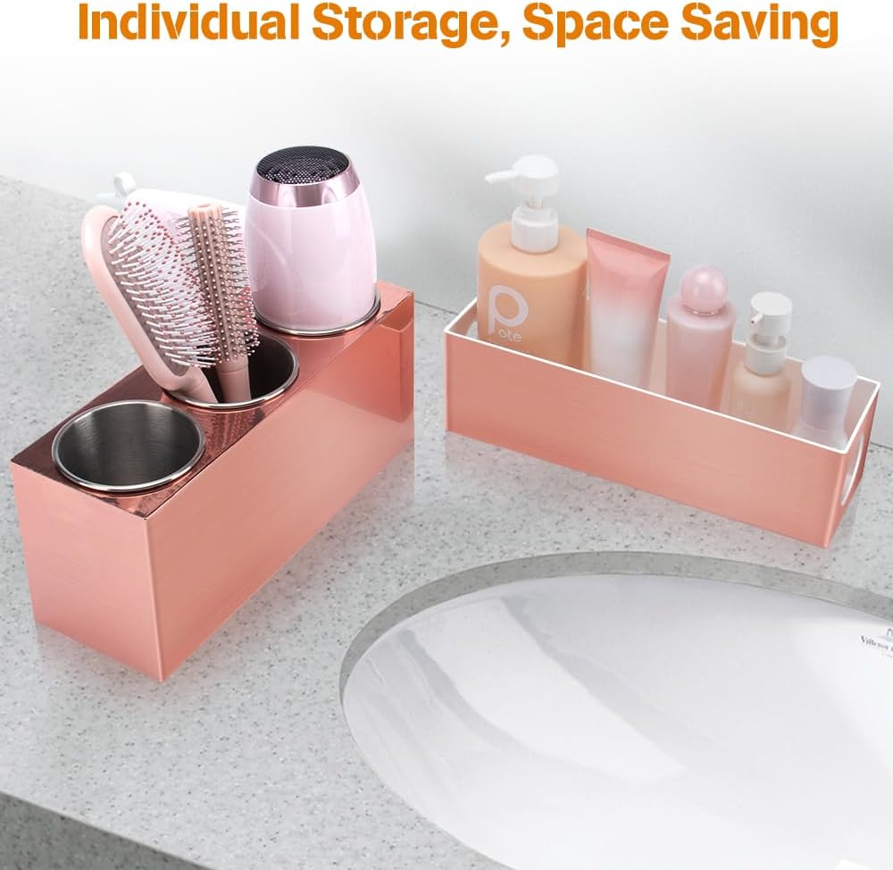 Hot Hair Styling Tool Organizer with 3 Stainless Steel Cups, Pink