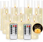 YOROXRG Flickering Flameless Candles Battery Operated with Remote, LED Pillar Candles with Realistic Moving Wick for Halloween, Christmas, Home Decor Pack of 12 (D2.2 x H 5" 6" 7") Ivory