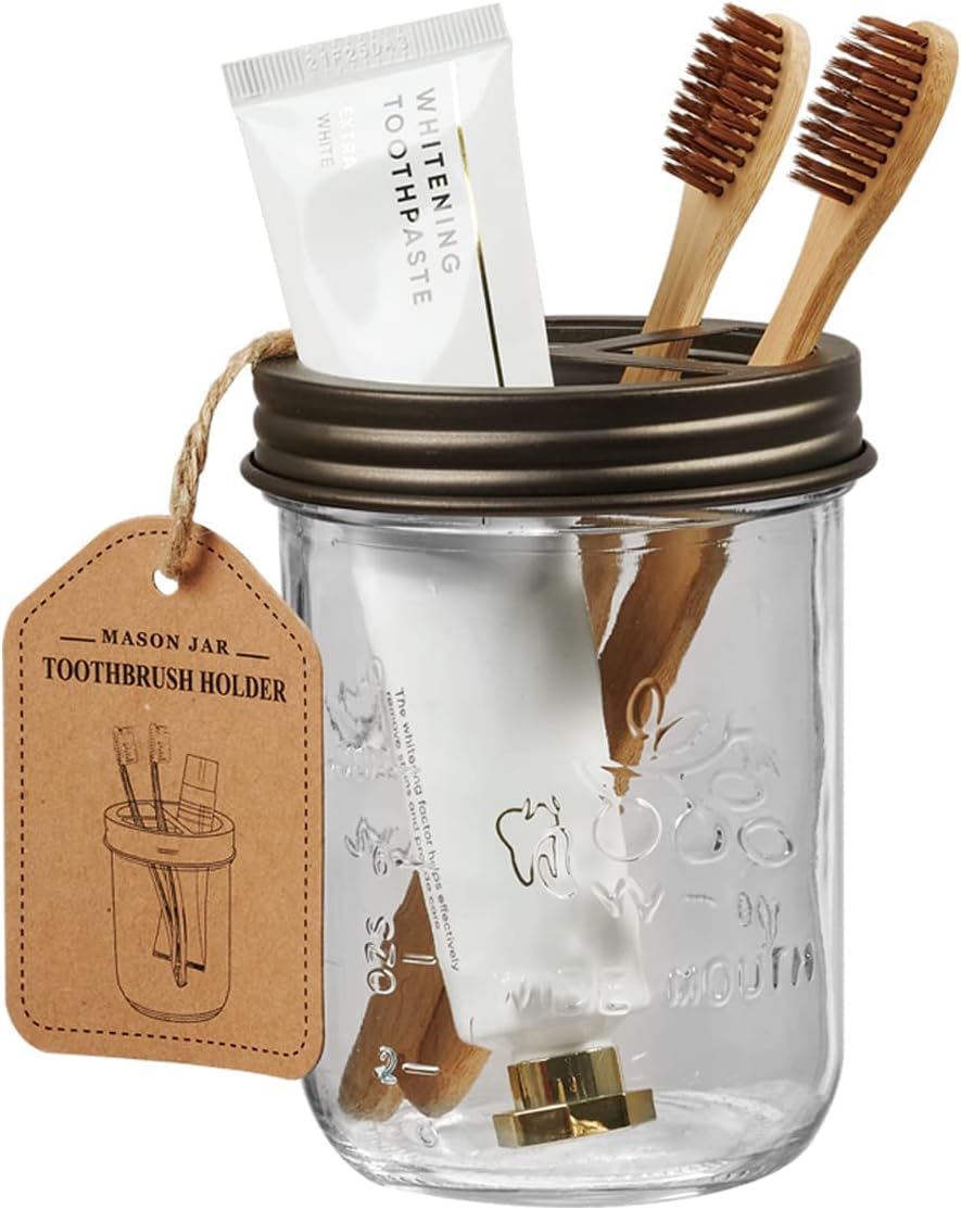 Amolliar Mason Jar Bathroom Accessories Set, 4Pcs Glass Rustic Bathroom Set