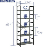 NUMENN 5 Tier Bookshelf, Tall Freestanding Open Storage Bookcase, Dark Grey