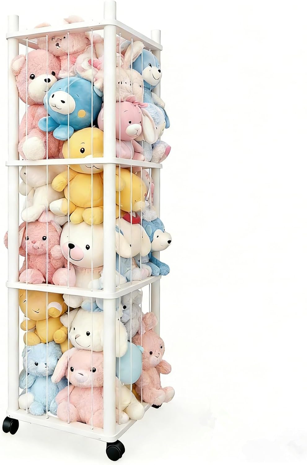 Stuffed Animal Zoo Storage with Lockable Wheels, Natural Wood