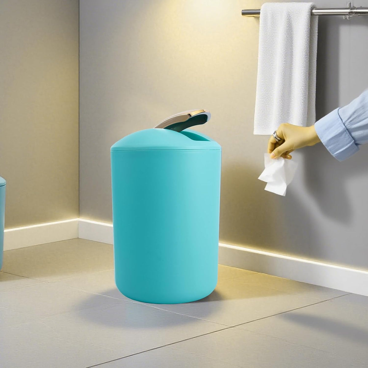 9 Pieces Teal Bathroom Accessories Set Gorgeous Gold Bathroom Set, Trash Can, Toilet Brush, Soap Dispenser, Toothbrush Holder, Soap Dish, Tumber, Qtip Holder, Tray, Sink Countertop Set