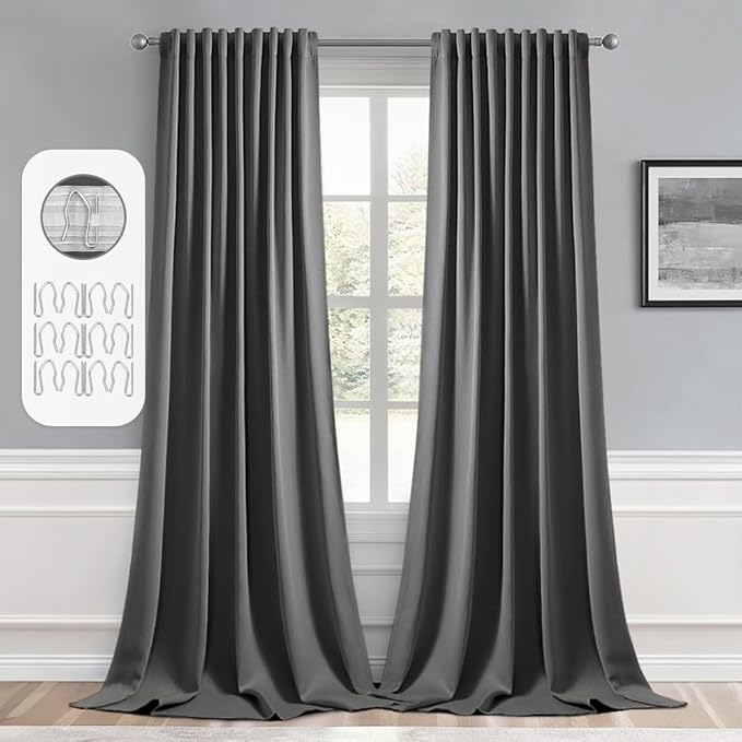 MIULEE Back Tab Grey Blackout Curtains 96 Inch Long 2 Panels Set by MIULEE
