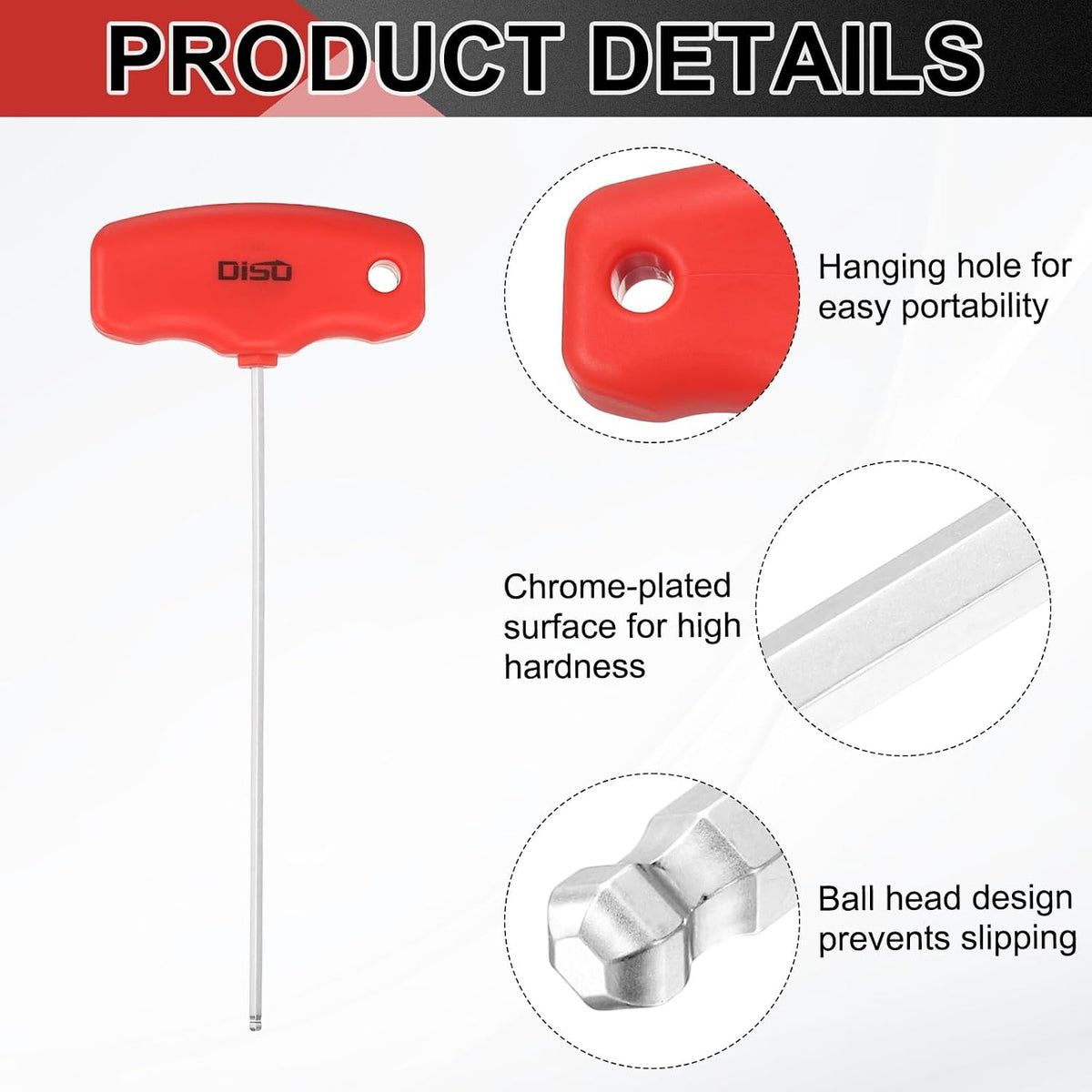 HARFINGTON 6pcs T-Handle Ball End Hex Key Set 2/2.5/3/4/5/6mm S2 Steel Metric Inner Hexagon Wrench T-Key Spanner Repairing Tool for Home Auto Maintenance Bike Motorcycle Repair