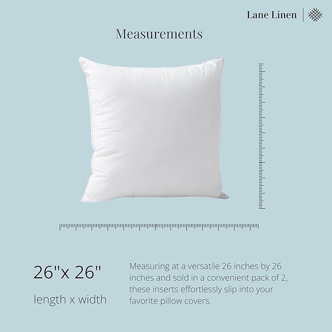 LANE LINEN 26x26 White Throw Pillow Inserts – Pack of 2 White, Fluffy - Image 6