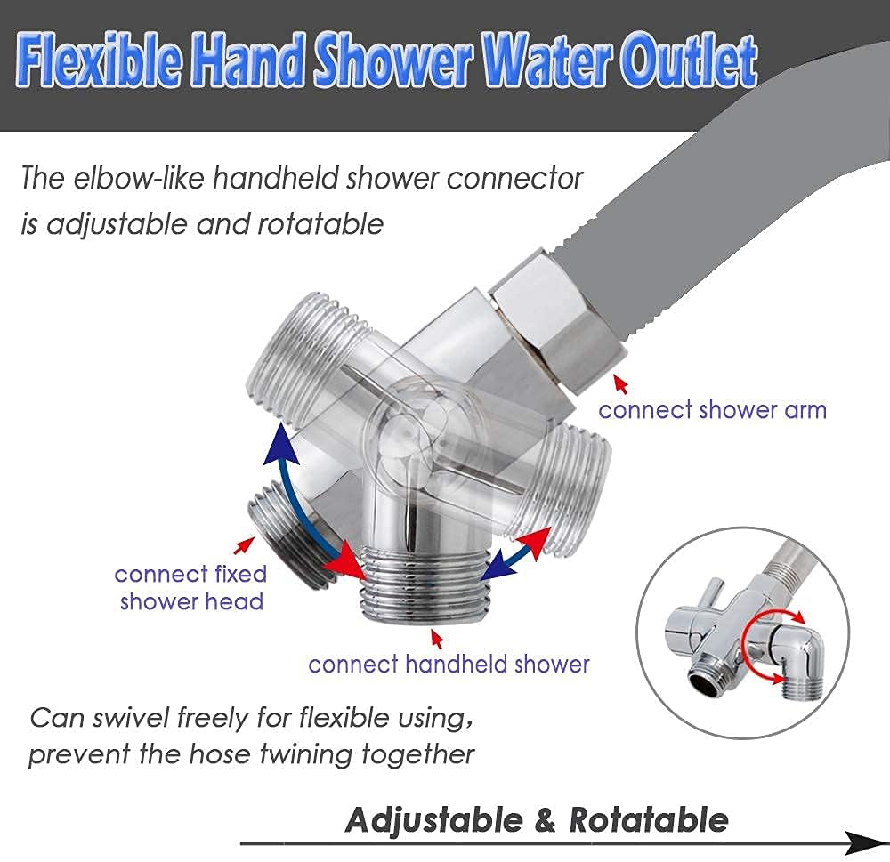 Brass Shower Arm Diverter Valve for Handheld Shower Head and Fixed Spray Head G1/2 3 Way Universal Bathroom System Component Replacement Part, Polished Chrome