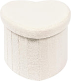 B FSOBEIIALEO Storage Ottoman Cube, 15" Flower Shaped Ottomans, Cream White