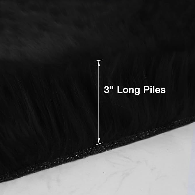 duduta Black Faux Sheepskin Fur Rug 3x5 ft, Fluffy Shag Bedroom Dorm Nursery - Image 2