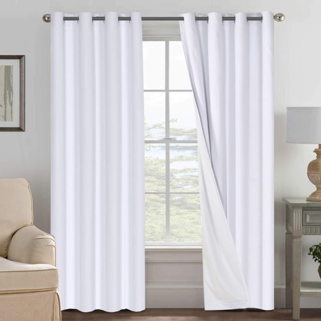 H.VERSAILTEX 100% Blackout Linen Curtains 84" L 2 Panels Bright White