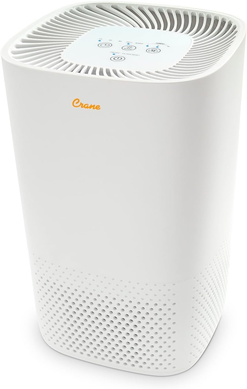 Crane Air Purifier with True HEPA Filter, UV Light, 250 Sq Feet Coverage, Timer Function, Sleep Mode, Washable Particle Filter, EE-5067