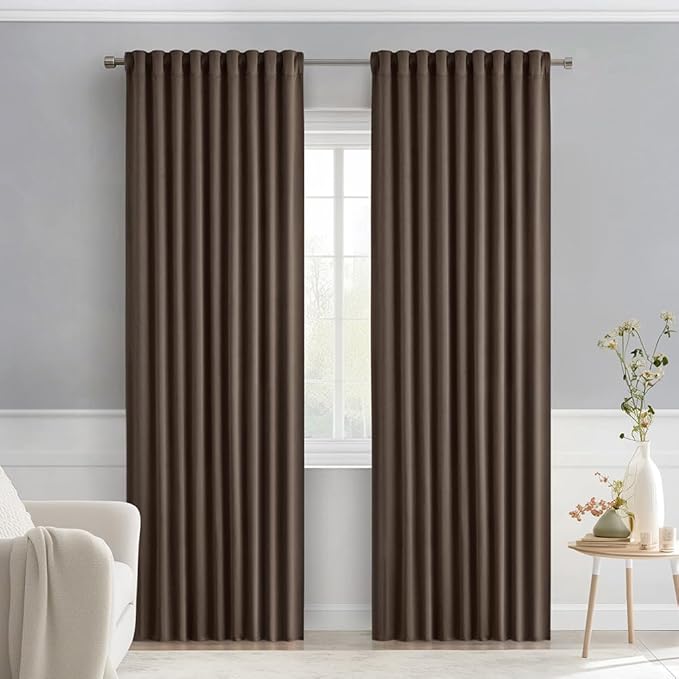 MIULEE Chocolate Brown Back Tab Blackout Curtains 90 Inches Long 2 Panels Set by MIULEE