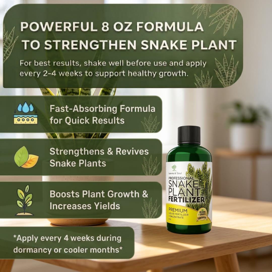 Professional Liquid Snake Plant Fertilizer 3-1-2 Concentrate 8 oz, Premium Snake Plant Food for Indoor Plants, Liquid Fertilizer for Snake Plants and Houseplants, Made in USA