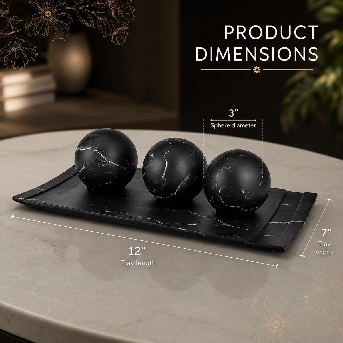 Creative Scents Black Marble Look Home Decor Bowl and Orb Set - Coffee Table Decor for Living Room - Centerpiece Table Decorations for Dining Table, Kitchen Counter, Foyer - Elegant House Decoration