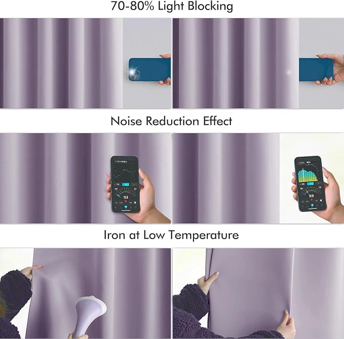 MIULEE Lilac Back Tab Blackout Curtain 96 Inch Long 2 Panels Set - Image 5