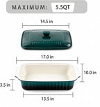Large Baking Dish with Lid,5.5 Quart Lasagna Pan with Lid, 13.5x9 inch Ceramic Casserole Dish with Lid, Microwave, Dishwasher Safe