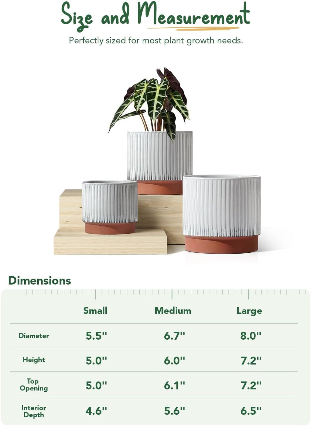 LE TAUCI Ceramic Pots for Plants, 8+6.7+5.5 Inch Plant Pots Indoor, Flower Pot with Drainage Holes, Medium Cylinder Planters for Indoor House Plants, Set of 3, Reactive Glaze White
