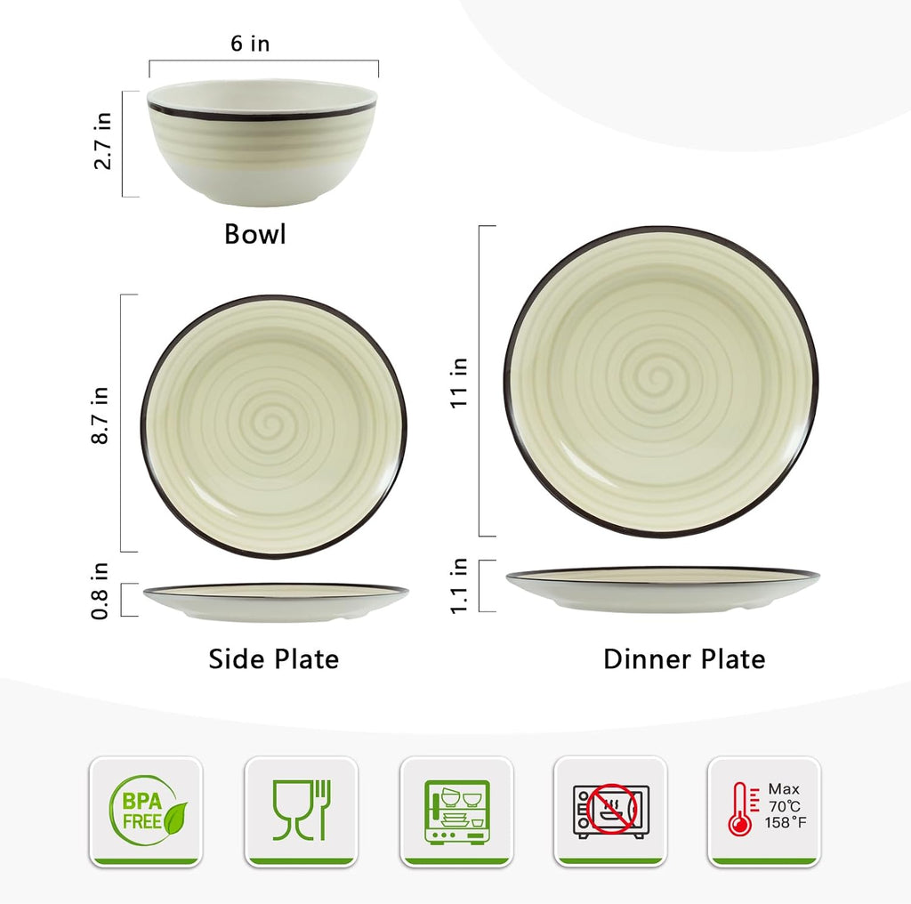 Melamine Dinnerware Set for 4, 12Pcs Dinner Dishes Set,Off White